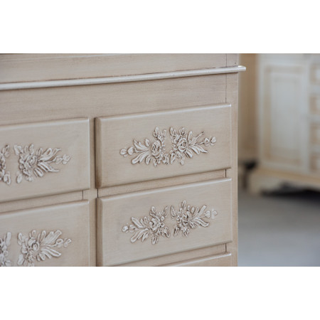 Dispensa 10 cassetti avorio, dettaglio decorazioni floreali