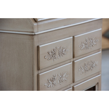 Dispensa 10 cassetti avorio con decori floreali a rilievo