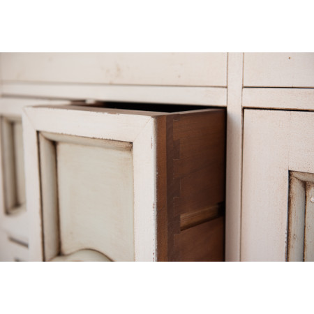 Dispensa 3 ante 7 cassetti avorio anticato, decorazioni floreali