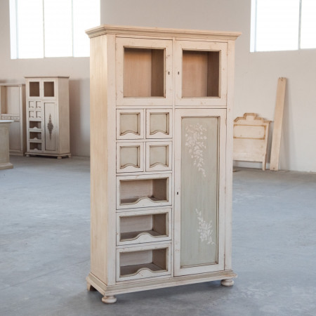 Dispensa 3 ante e 7 cassetti avorio con pannelli decorati