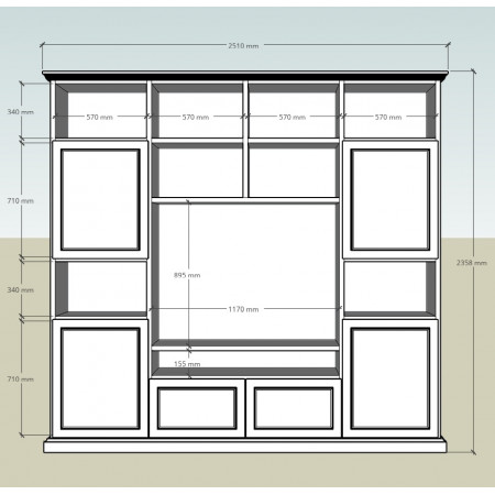 Disegno tecnico mobile in legno neoclassico su misura