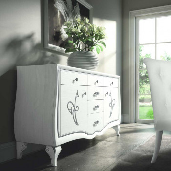 Credenza a 2 ante con decoro fiore in rilievo