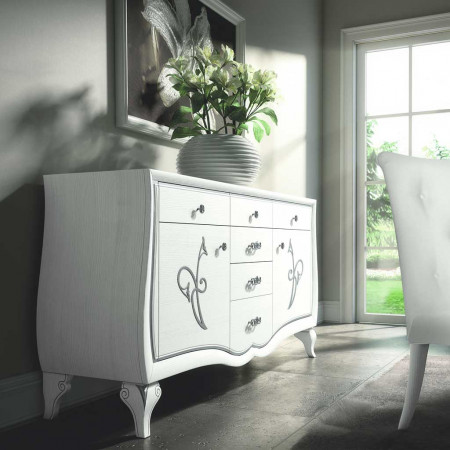 Credenza 2 ante con decoro e 6 cassetti