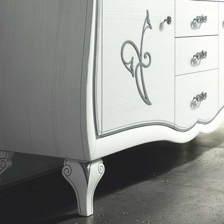 Credenza a 2 ante con decoro, dettaglio gambette sagomate