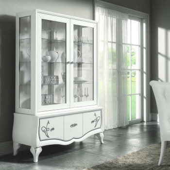 Vetrina a 2 ante con 3 cassetti decorazione floreale