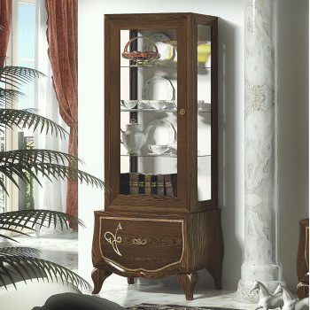 Vetrina 1 anta 1 cassetto con decoro, dettaglio frontale