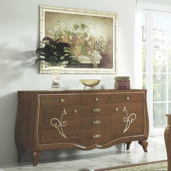 Credenza 2 ante con decoro floreale su legno di frassino