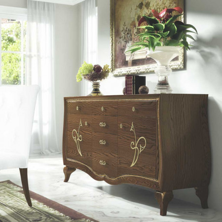 Credenza 2 ante con decoro e 6 cassetti