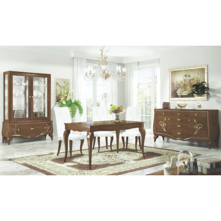 Credenza 2 ante con decoro e 6 cassetti, dettaglio floreale