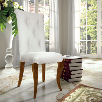 Sedia imbottita con bottoni, gambe sagomate, stile classico