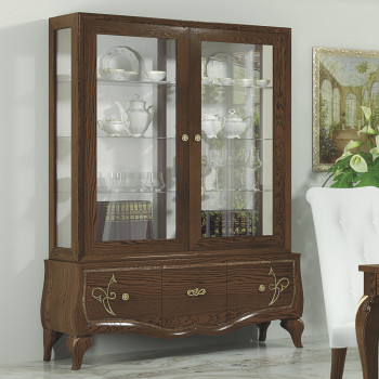 Vetrina 2 ante 3 cassetti, decorazione floreale