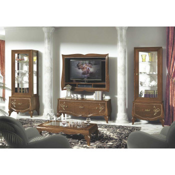 Composizione con porta tv e vetrine, legno di frassino