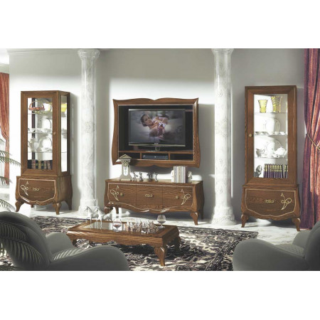 Composizione con porta tv e vetrine, legno di frassino