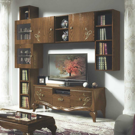 Base porta TV con 3 cassetti e decori floreali