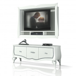 Cornice porta tv bianca con vani decoder e design sagomato