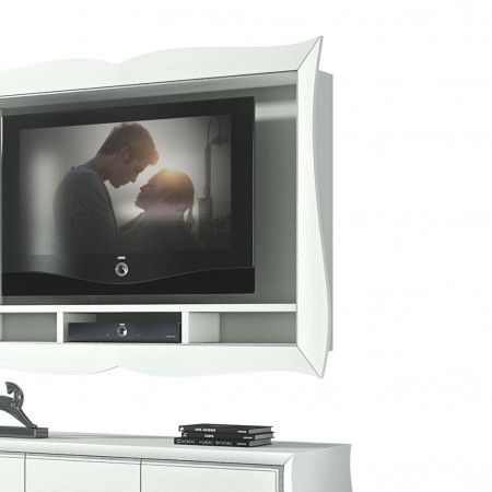Composizione porta TV cornice sagomata, dettagli frassino