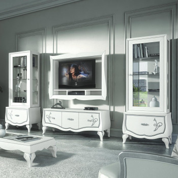 Composizione porta tv e 2 vetrine con dettagli floreali