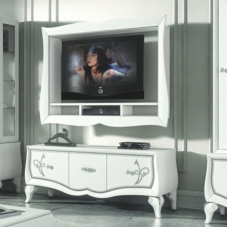 Composizione porta TV e 2 vetrine, dettaglio gambe sagomate
