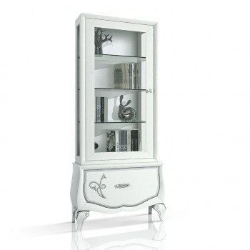 Vetrina 1 anta 1 cassetto con decorazioni e gambe sagomate