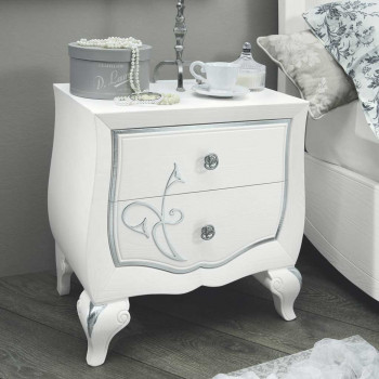 Comodino con 2 cassetti e decoro, gambe incise