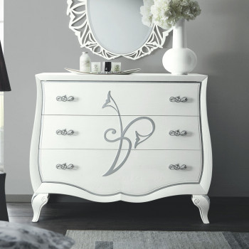 Como 3 cassetti con decoro floreale, gambe sagomate