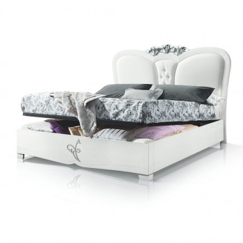 Letto sagomato con giroletto contenitore e testata imbottita