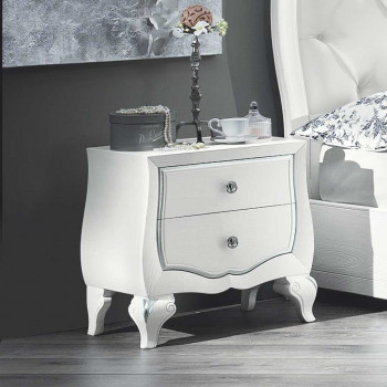 Comodino con 2 cassetti lisci, gambe incise
