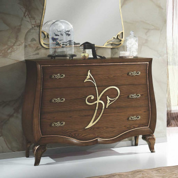 Comò 3 cassetti con decoro floreale oro