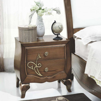 Comodino 2 cassetti con decoro floreale dorato