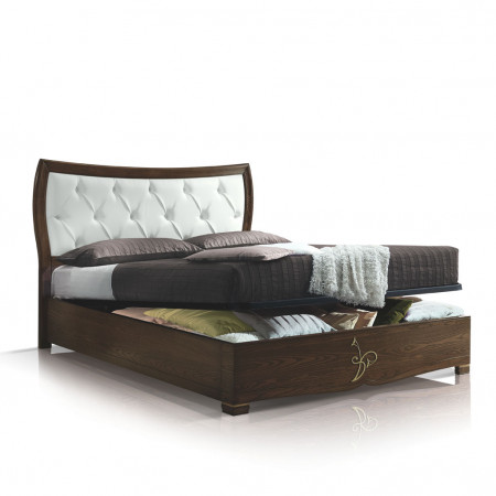 Letto sagomato con contenitore in legno e testata in ecopelle