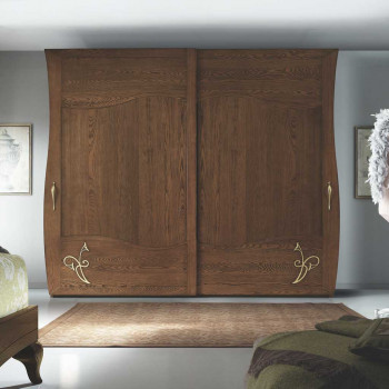 Armadio 2 ante scorrevoli legno con decori floreali