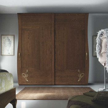 Armadio 2 ante scorrevoli con decori floreali in legno frassino
