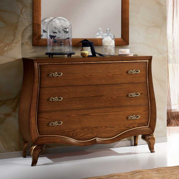 Como' 3 cassetti lisci in legno massello con dettagli sagomati