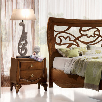 Comodino 2 cassetti lisci in legno massello frassino