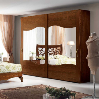 Armadio 2 ante scorrevoli liscie con specchi in legno frassino