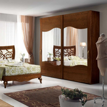 Armadio 2 ante scorrevoli in legno di frassino e specchi