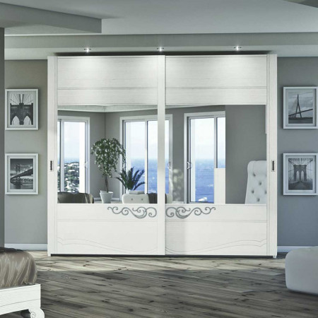Armadio 2 ante scorrevoli con decori floreali e specchi