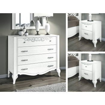 Trittico comò e comodini classico contemporaneo con decori