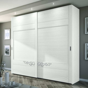 Armadio in frassino con ante scorrevoli decorate, dettaglio floreale