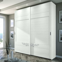 Armadio 2 ante scorrevoli decorazioni floreali rilievo Armadio 2 ante scorrevoli decorate legno bianco