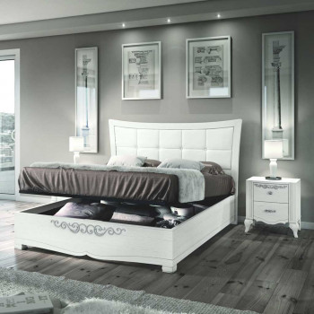 Letto con giroletto e contenitore in legno ecopelle