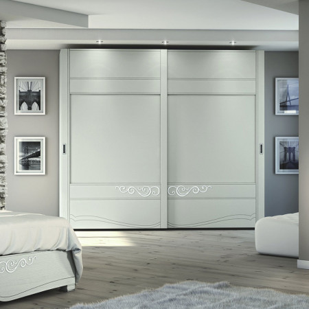 Armadio a 2 ante scorrevoli con decoro floreale in legno