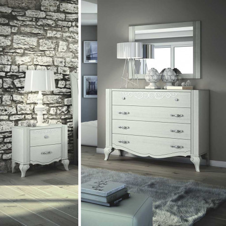 Armadio 2 ante scorrevoli con decoro floreale, legno frassino
