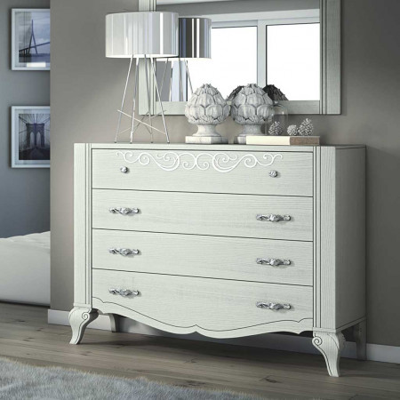 Trittico in legno con comò e comodini decorati