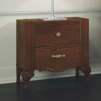 Comodino con 2 cassetti in legno di frassino scuro
