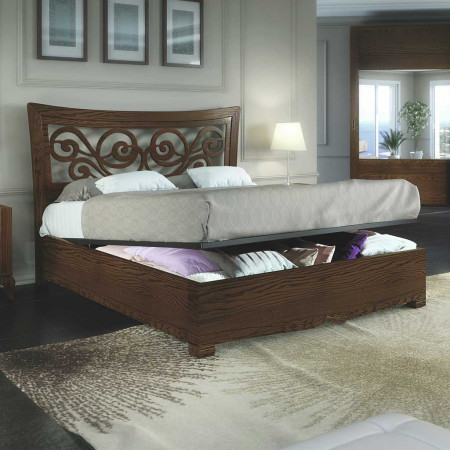 Letto con contenitore e testata traforata alzata legno