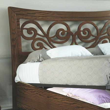 Letto con contenitore e testata traforata in legno