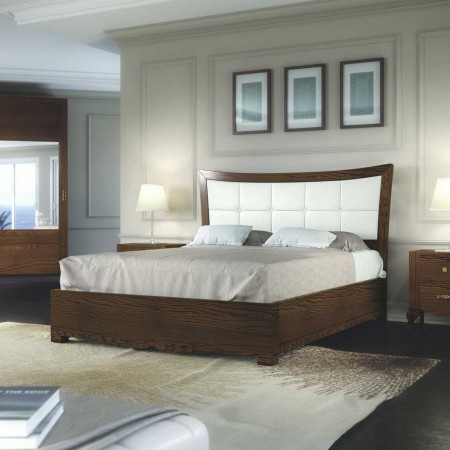 Letto imbottito con giroletto in legno di frassino