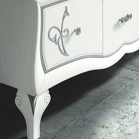 Base con 3 cassetti con decoro, dettaglio gambe
