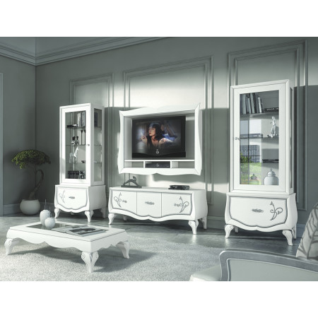 Cornice porta tv con vani decoder, dettaglio sagomatura